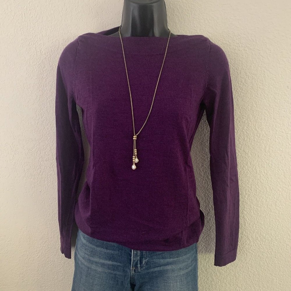 Eileen Fisher Petite xs Italian Merino Wool Boatneck Tunic Sweater Top Plum - Picture 6 of 7